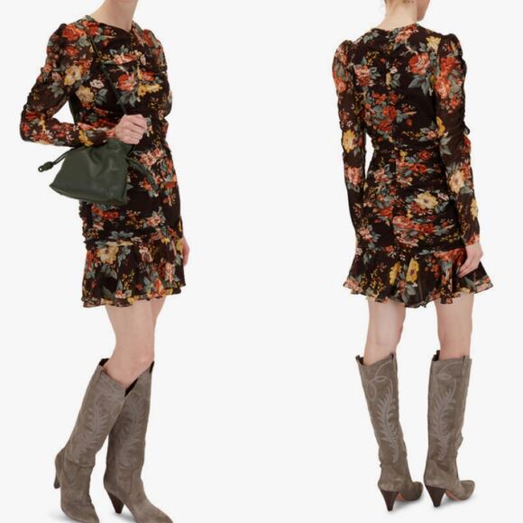 Veronica Beard Hedera Mini Dress Floral Silk Oxblood Multi Size 4 Sold Out Style - Picture 1 of 15